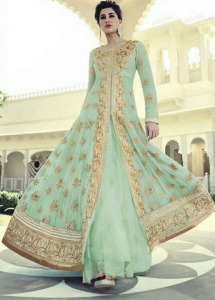 Zari Work Green Semi Stitched Long Anarkali Suit