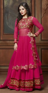 Zari Work Pink Semi Stitched Long Anarkali Suit